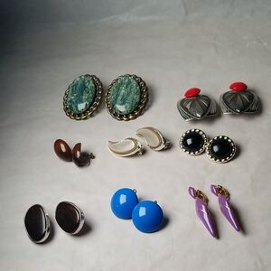 Set Of 8 Vintage Style Bulky Clip On Earrings